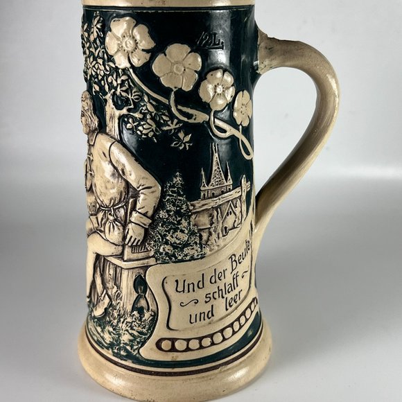 Vtg Lindenwirtin Beer Stein Mug Folk Song German Relief Stoneware .5L - Picture 2 of 12